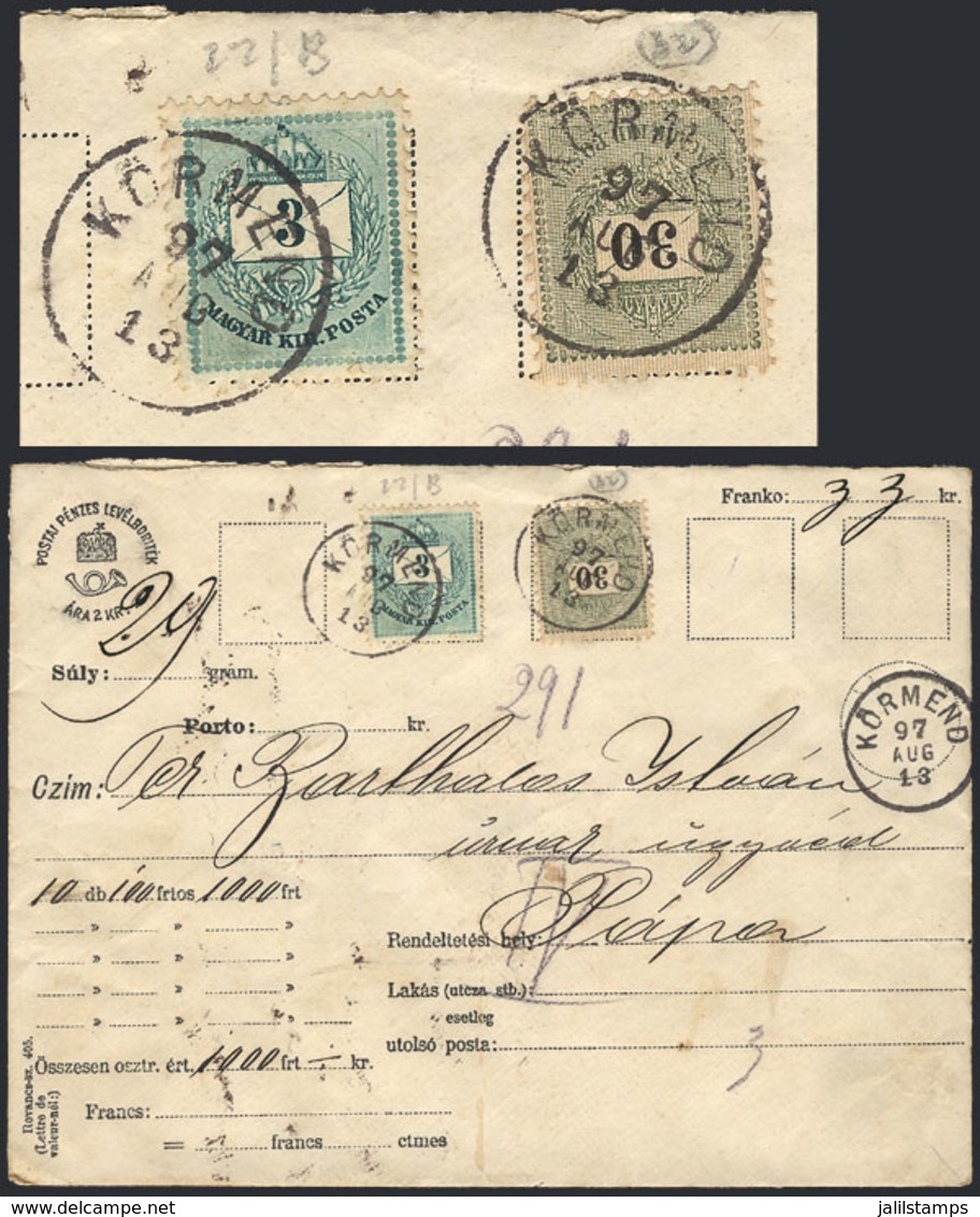 1405 HUNGARY: Cover With Declared Value Sent From Körmend To Papa On 13/AU/1897, Very Fine Quality! - Other & Unclassified