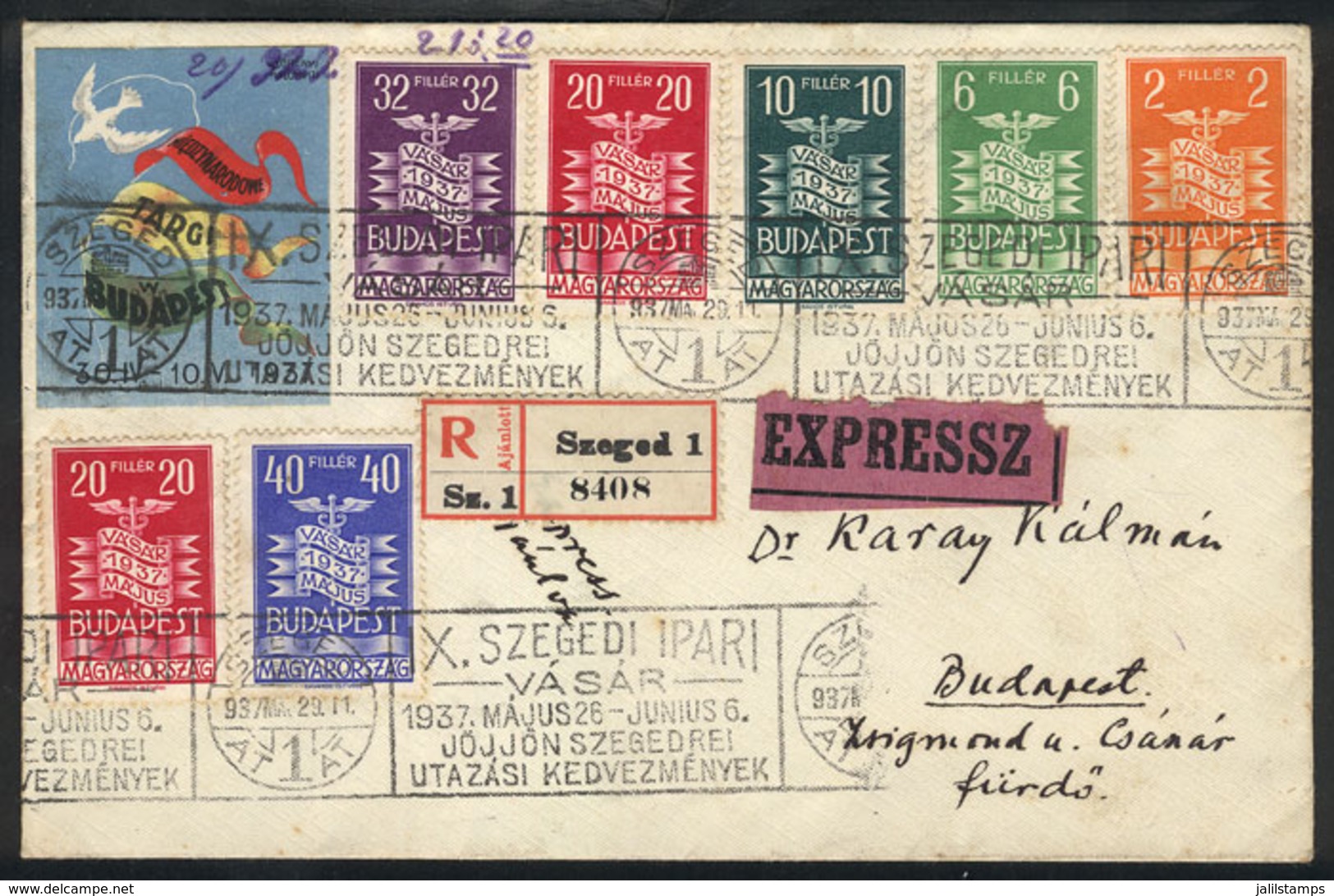 1415 HUNGARY: Cover Sent From Szeged To Budapest On 29/MAR/1937, With The Set Of 6 Values + Commemorative Cinderella And - Altri & Non Classificati