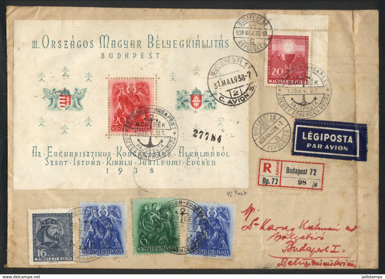 1417 HUNGARY: RIVER MAIL + AIRMAIL: Cover With Very Nice Postage Sent On 27/MAY/1938 On An Inaugural River Trip And On 3 - Altri & Non Classificati