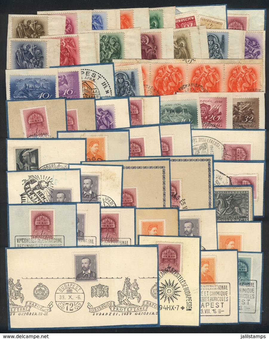 1422 HUNGARY: Lot Of Used Stamps On Fragments With Special Cancels, Almost All From 1930s, Fine General Quality! - Other & Unclassified