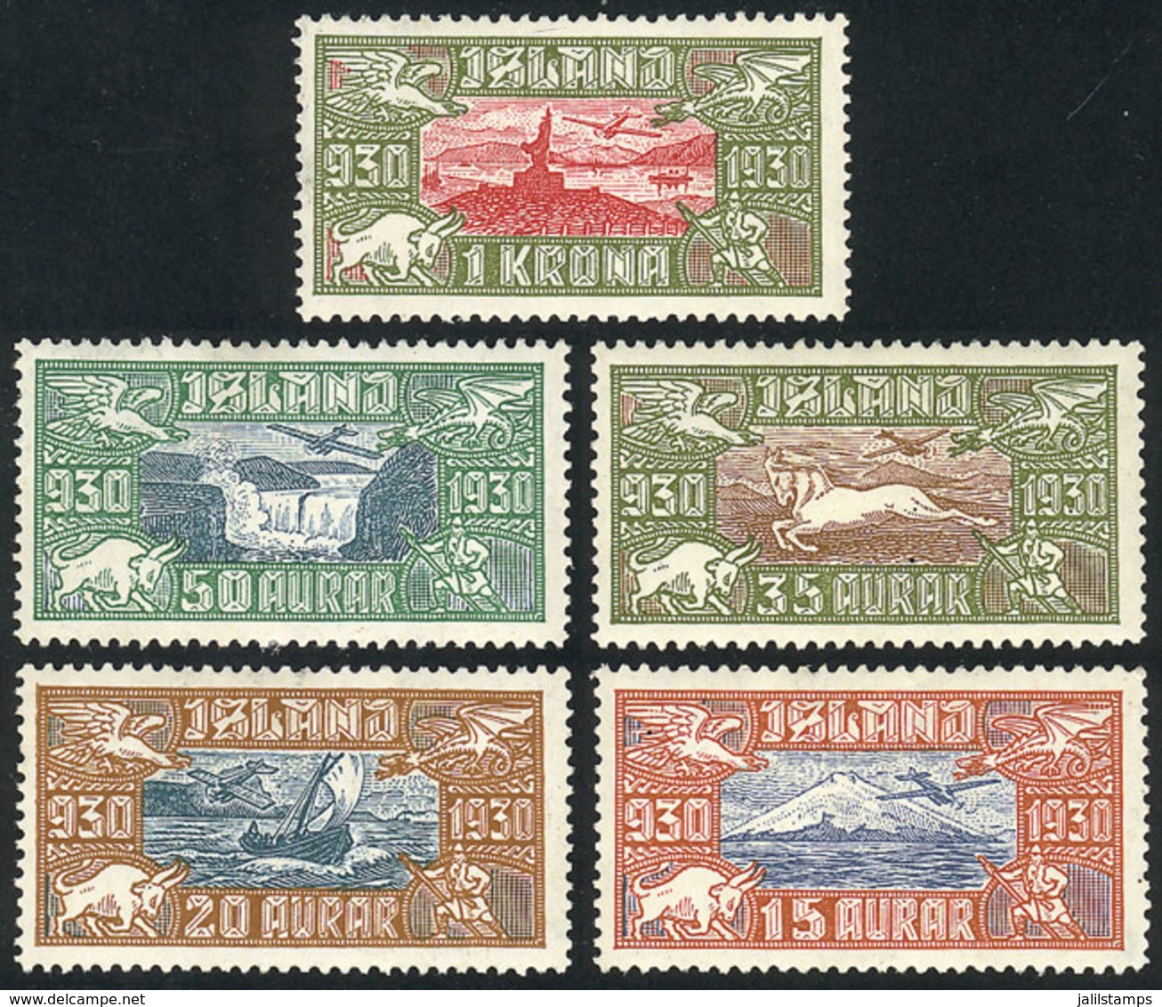 1444 ICELAND: Sc.C4/Cb, 1930 Complete Set Of 5 Values, Mint Lightly Hinged, VF Quality, Catalog Value US$290+ - Airmail