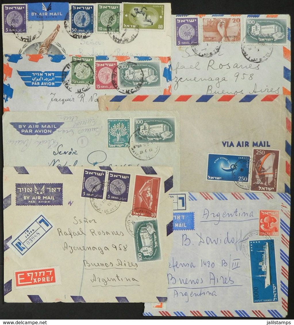 1445 ISRAEL: 7 Covers Sent To Argentina Between 1950 And 1955 With Good Postages, Several With Minor Opening Defects But - Other & Unclassified