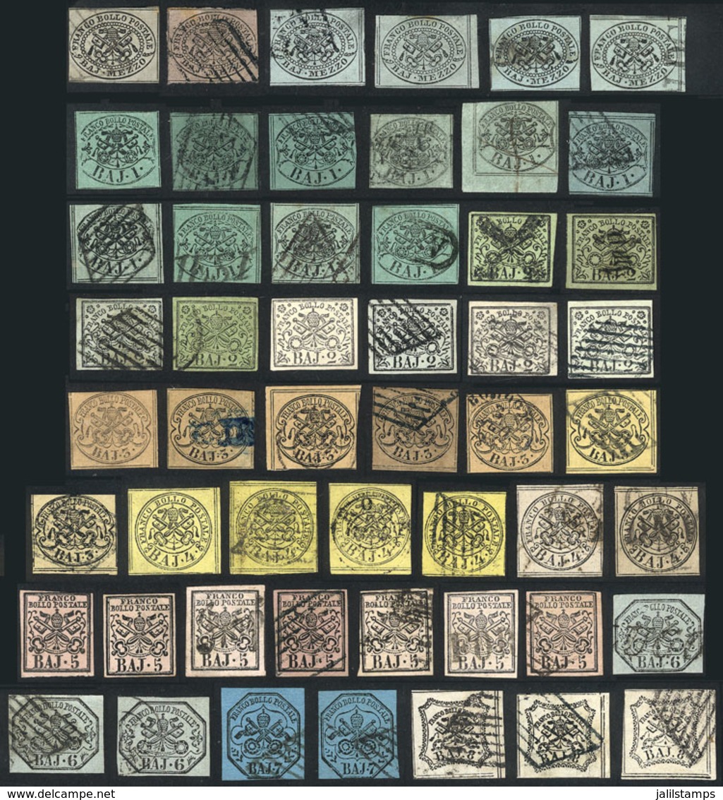 1451 ITALY: Good Number Of Stamps Issued In 1852, Including A Range Of Colors And Cancels, Some Laid Papers, Etc Etc. In - Papal States