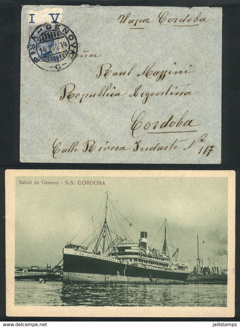 1471 ITALY: Cover Sent From Pisa To Córdoba (Argentina) By Steamer ""Córdoba"" On 14/JUL/1914, With Arrival Backstamp "" - Unclassified