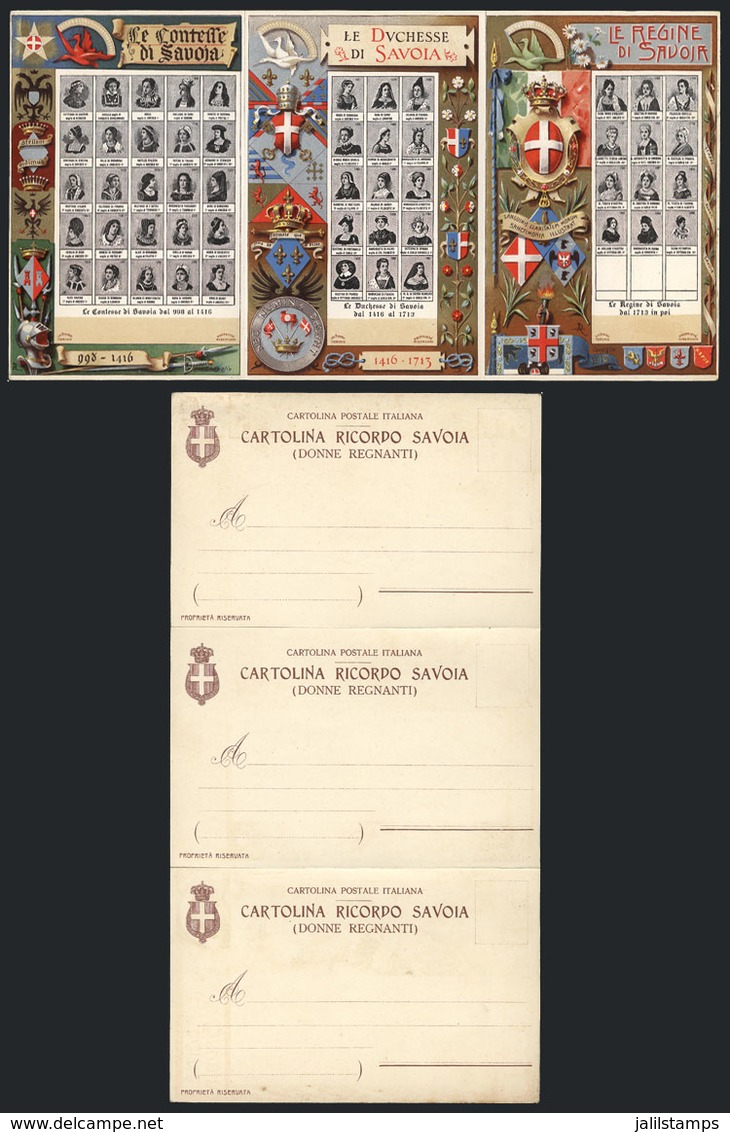 1493 ITALY: Rare Triptych Consisting Of 3 Old Postcards, With Views Of Savoia Royals, VF Quality! - Altri & Non Classificati