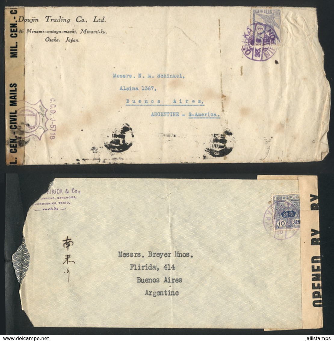 1501 JAPAN: 2 Covers Sent To Argentina In 1948, Both Censored, Minor Faults, Interesting! - Other & Unclassified