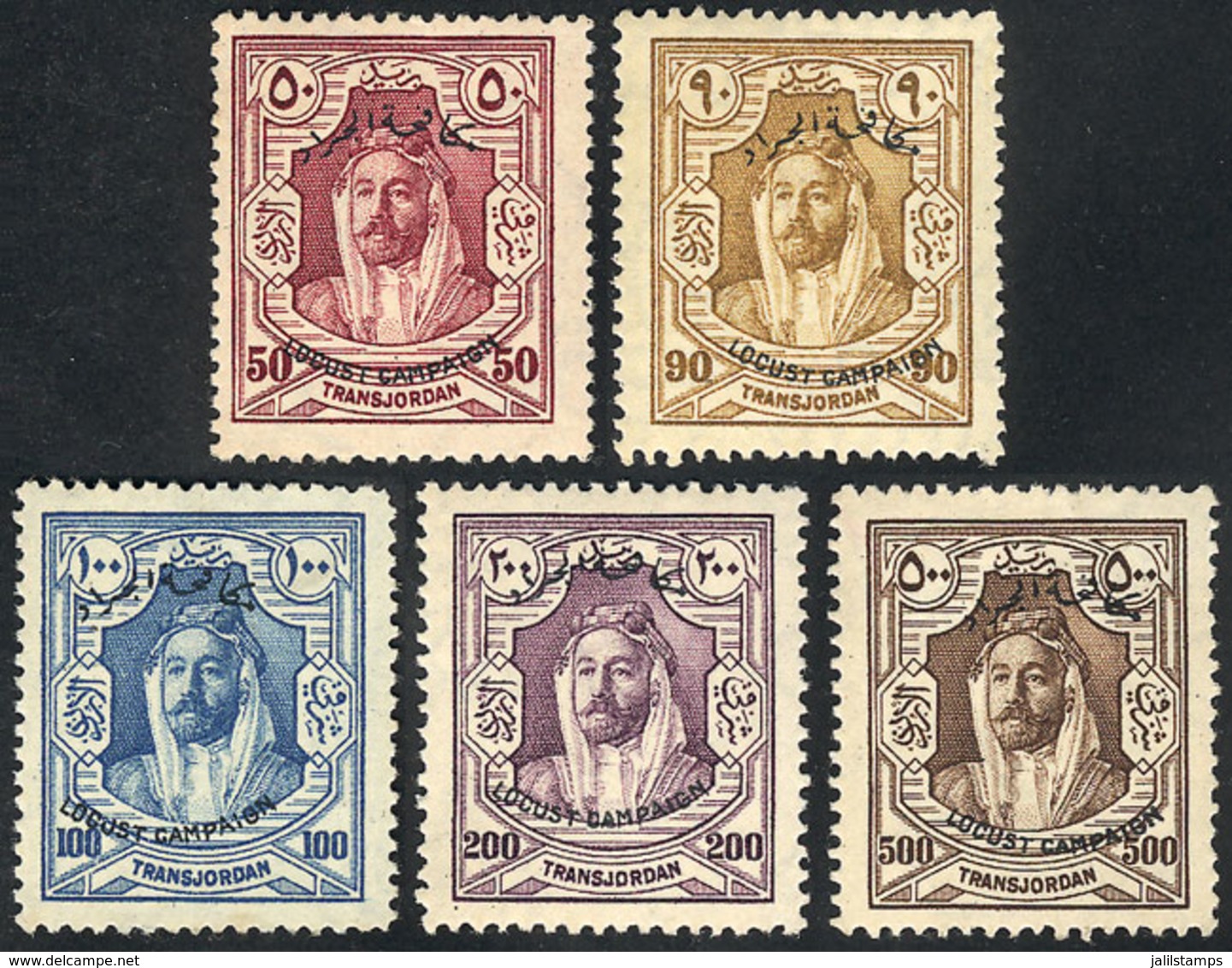 1506 JORDAN: Sc.B8/B12, 1930 Locust Campaign, The 5 High Values Of The Set, Fine Quality, Rare, Catalog Value US$200+ - Jordan