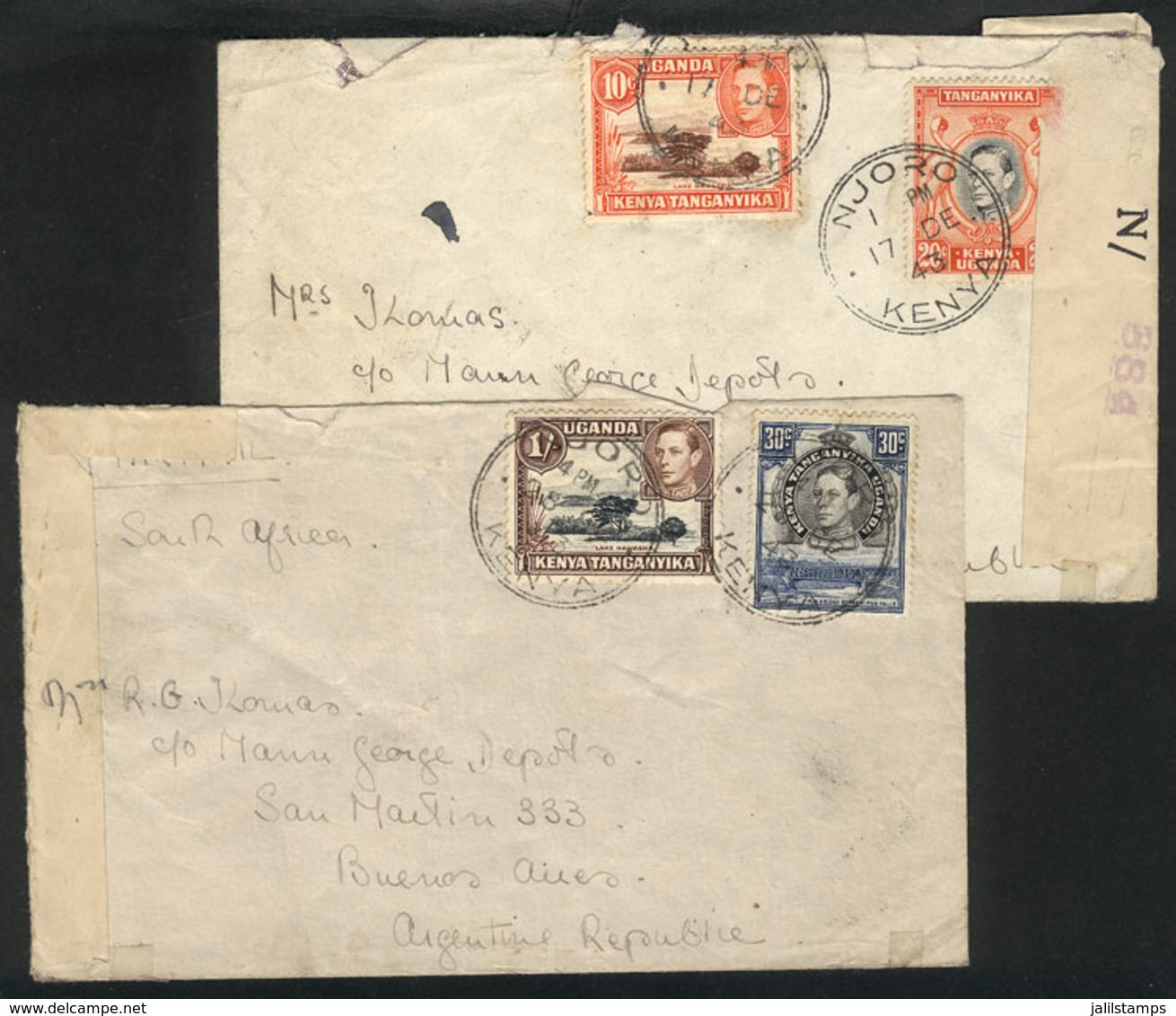 1508 KENYA: 2 Covers Sent From NJORO To Argentina In 1943 With Attractive Postages And Censor Marks, Interesting! - Kenya & Uganda