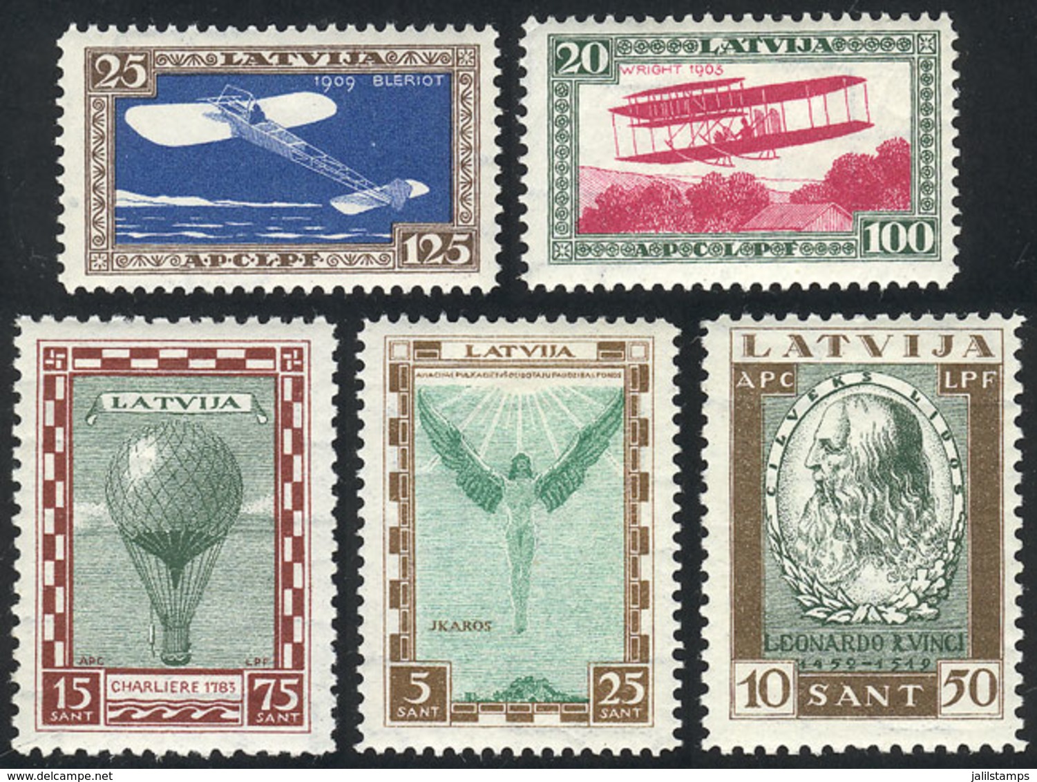 1510 LATVIA: Sc.CB9/CB13, 1932 Aviation Pioneers, Cmpl. Set Of 5 Values, Mint Lightly Hinged, VF Quality! - Lettonia