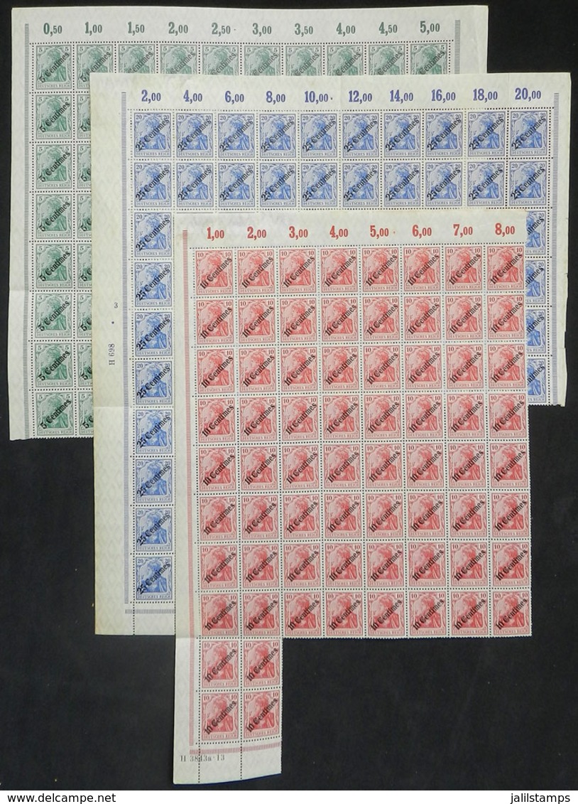 1513 GERMAN LEVANT: Yvert 52 X64 + 53 X68 + 54 X67, All In Large Parts Of Sheets, MNH (about 30% With Minor Staining), V - Altri & Non Classificati