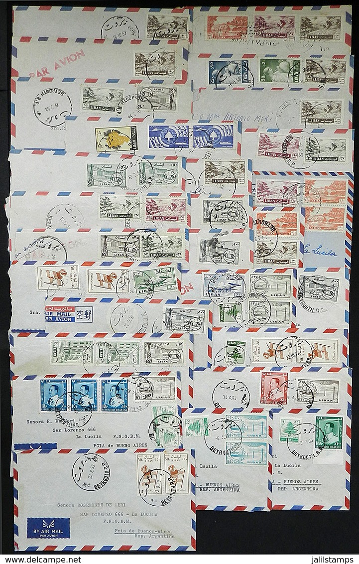 1521 LEBANON: 27 Covers Sent By Airmail To Argentina Between 1957 And 1960, Wide Range Of Interesting Cancels, Very Usef - Libano