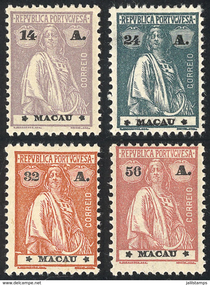 1537 MACAU: Sc.238C + 238E/238G, 1923/4 Ceres 14a., 24a., 32a. And 56a., Mint Lightly Hinged, Very Fine Quality! - Other & Unclassified