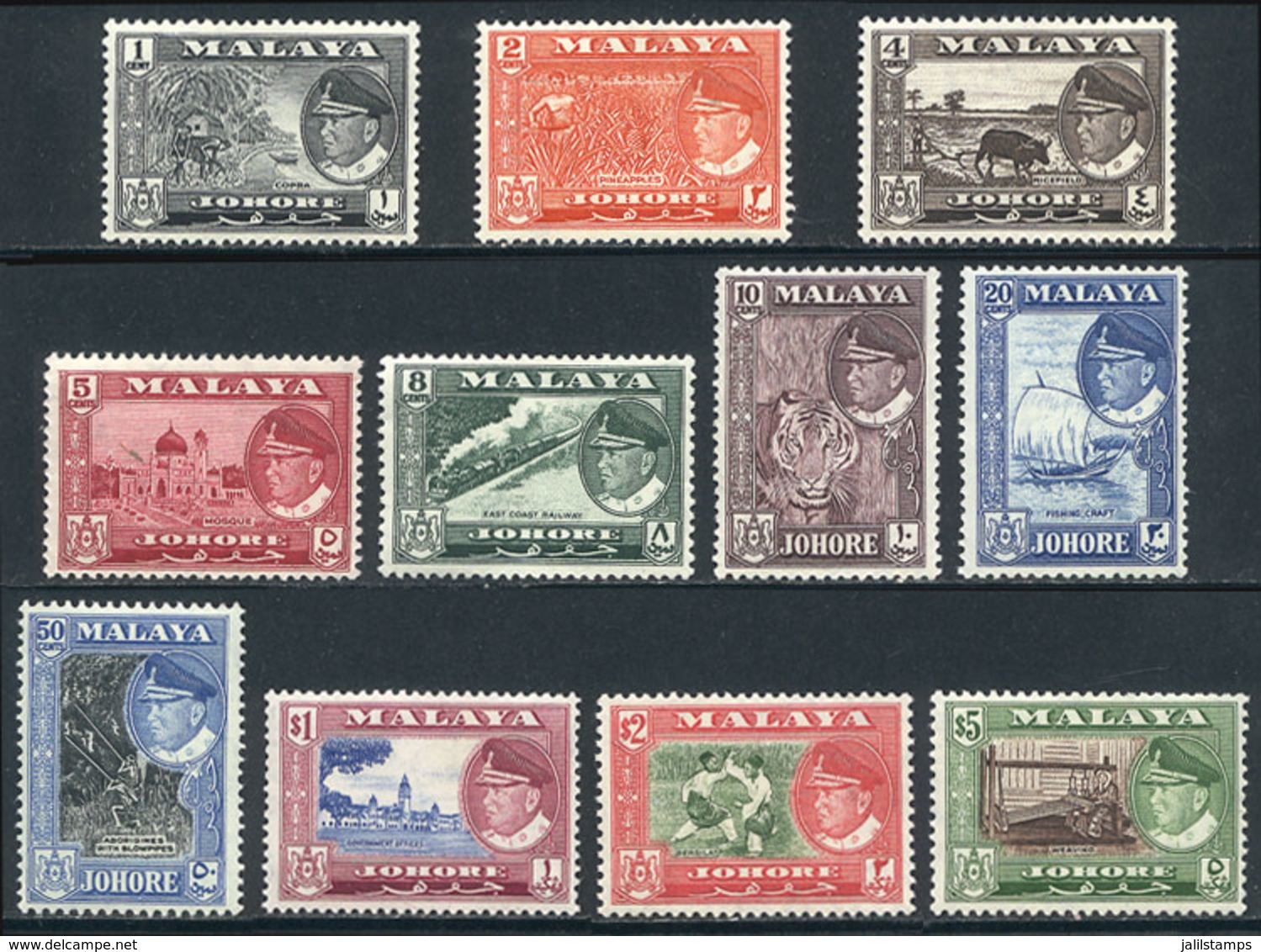 1543 MALAYA: Sc.158/168, 1960 Animals, Ships, Sports And Other Topics, Complete Set Of 11 Values, Mint With Tiny And Bar - Johore