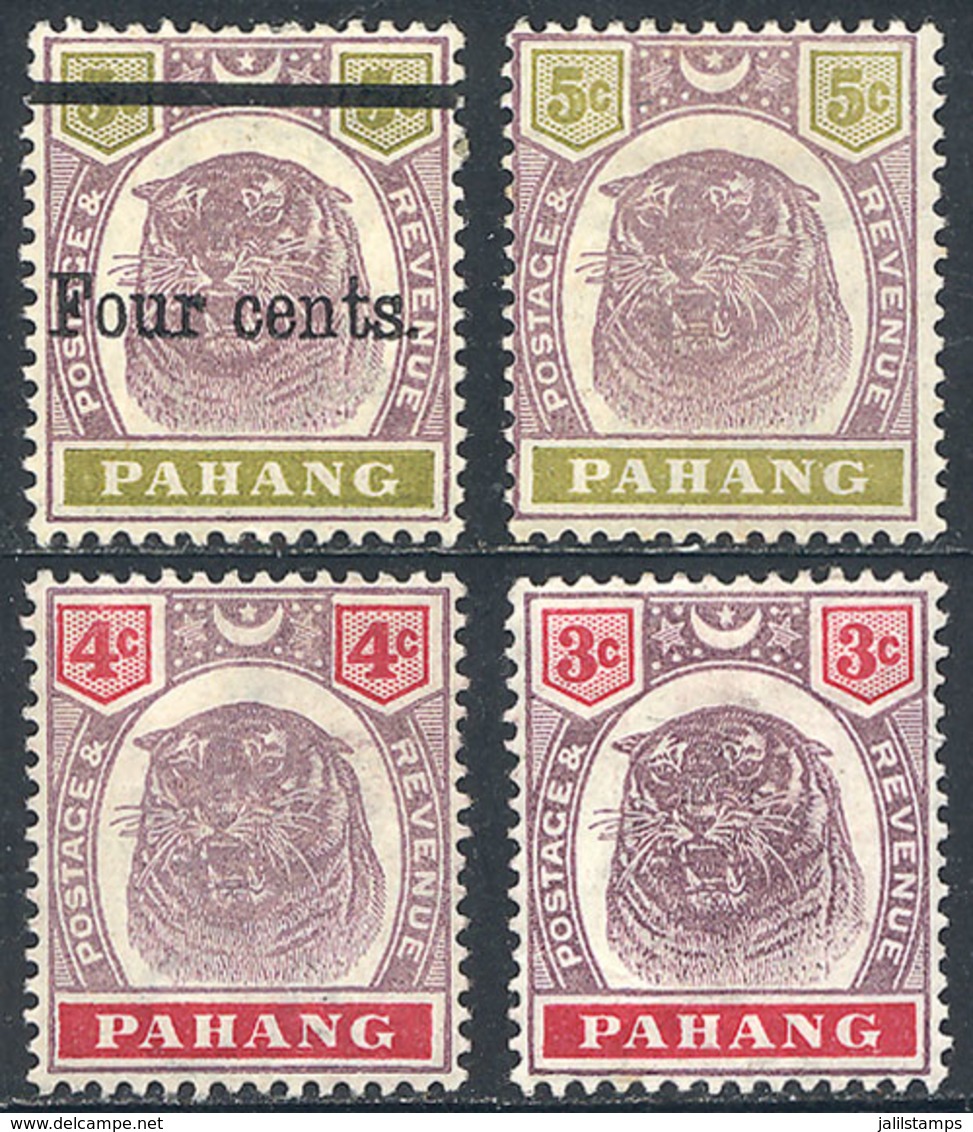 1549 MALAYA: Sc.14/15 + 28, 1895/9 Tiger, Complete Set Of 3 Values + Overprinted Value Of 1899, Mint Lightly Hinged, VF  - Pahang