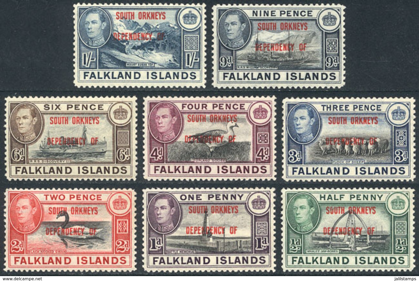 1561 FALKLAND ISLANDS/MALVINAS: Sc.4L1/5L8, 1944 Complete Set Of 8 Overprinted Values, Unmounted And Of Excellent Qualit - Falklandinseln