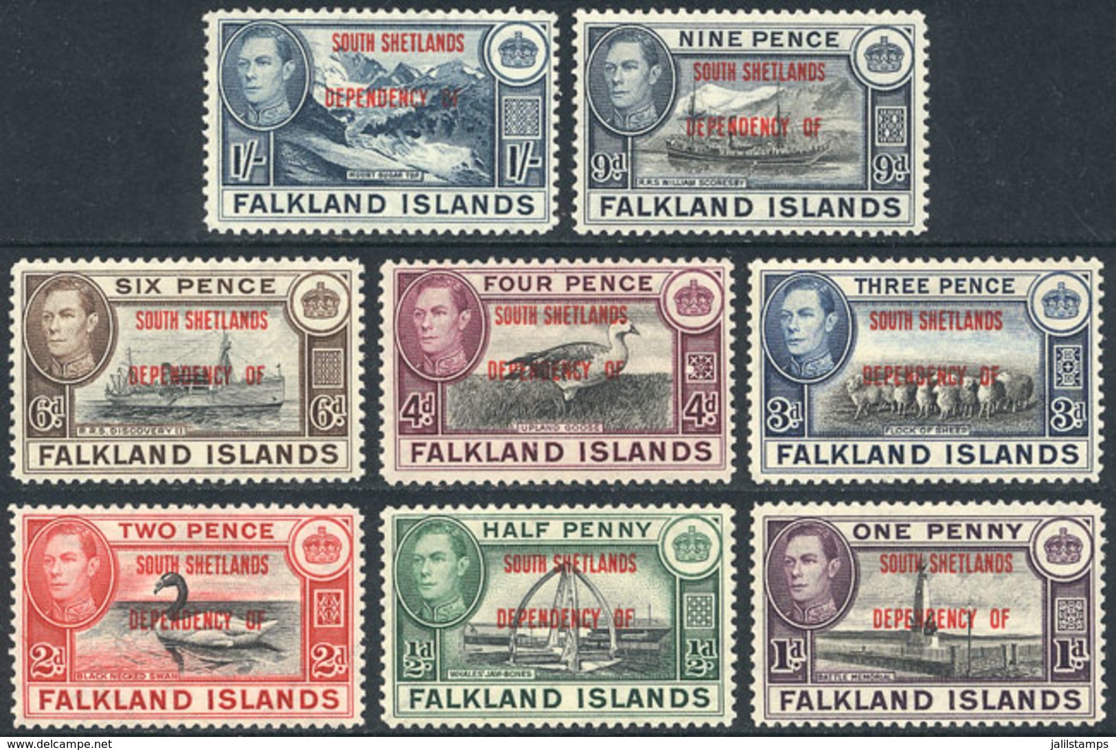 1562 FALKLAND ISLANDS/MALVINAS: Sc.5L1/5L8, 1944 Complete Set Of 8 Overprinted Values, Unmounted And Of Excellent Qualit - Falkland Islands