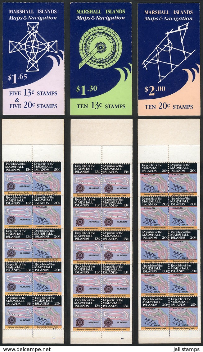 1569 MARSHALL ISLANDS: Yvert 63a + 63b + 64a, 1984 3 Booklets Of Very Fine Quality, MAPS Of The Islands, Catalog Value E - Marshall