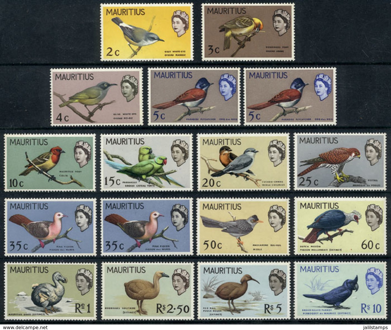 1570 MAURITIUS: Sc.276/290 + 279a + 284a, 1965 Birds, Complete Set Of 15 Values + The 2 Values Issued In 1966 And 1967 W - Mauritius (1968-...)