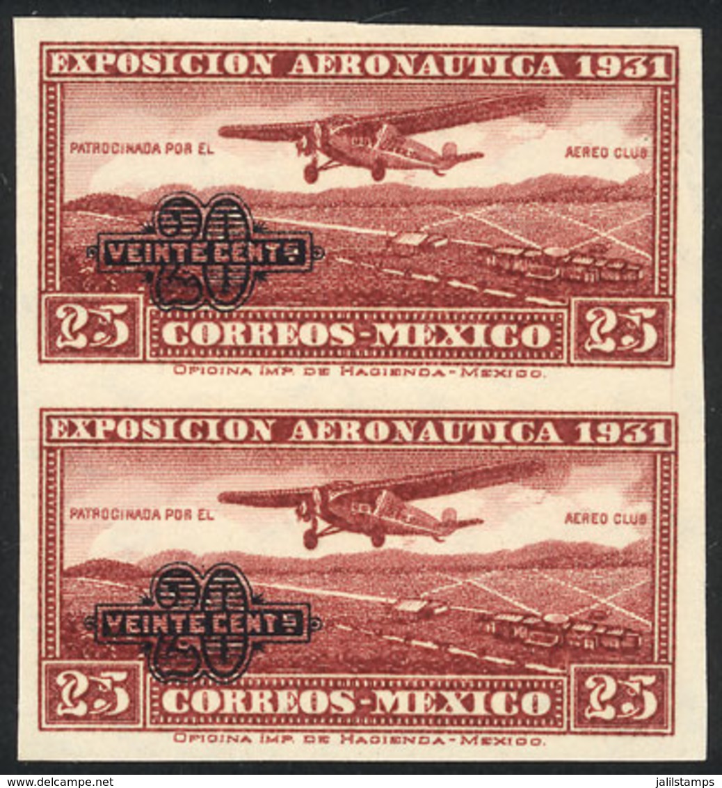 1572 MEXICO: Sc.45a, 1932 20c. On 25c., IMPERFORATE PAIR, Mint Lightly Hinged, Very Fine Quality! - Messico