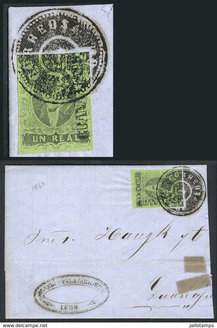 1573 MEXICO: Large Port Of An Entire Letter Sent (circa 1861) From LEÓN To Guanajuato Franked With 1R. With GUANAJUATO O - Messico