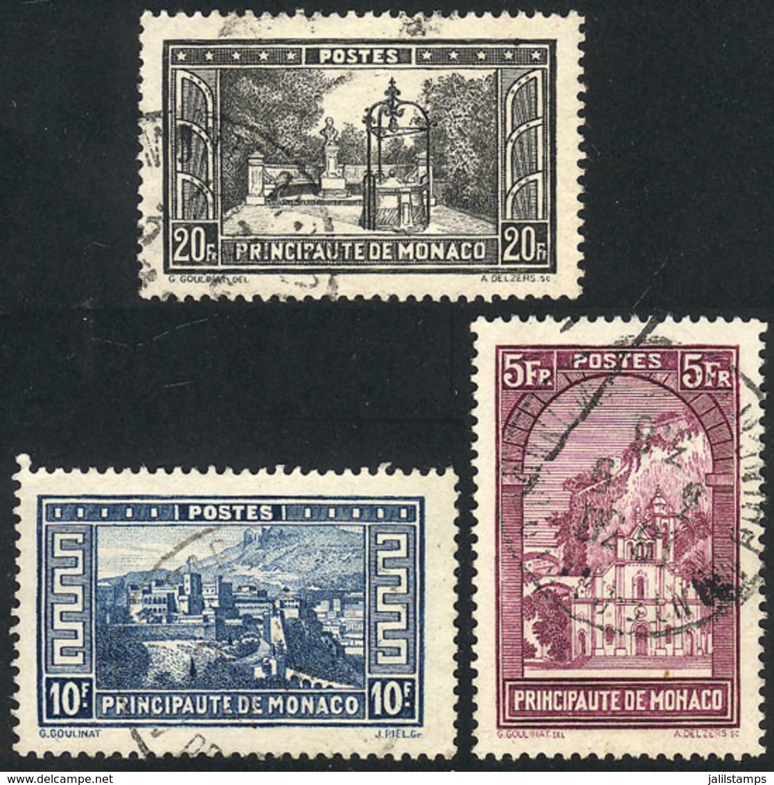 1578 MONACO: Sc.128/130, 1932/7 5Fr. To 20Fr., The 3 High Values Of The Set, Used, VF Quality, Catalog Value US$230. - Sonstige & Ohne Zuordnung