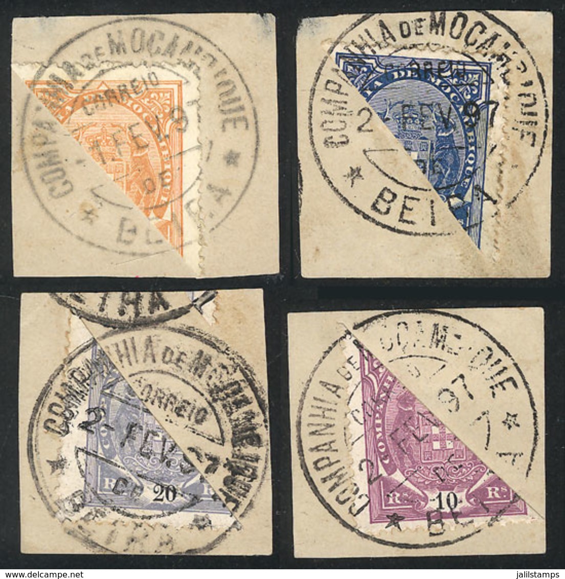 1593 MOZAMBIQUE - COMPANY: 4 Fragments With Bisect Stamps, Excellent Quality! - Mozambique