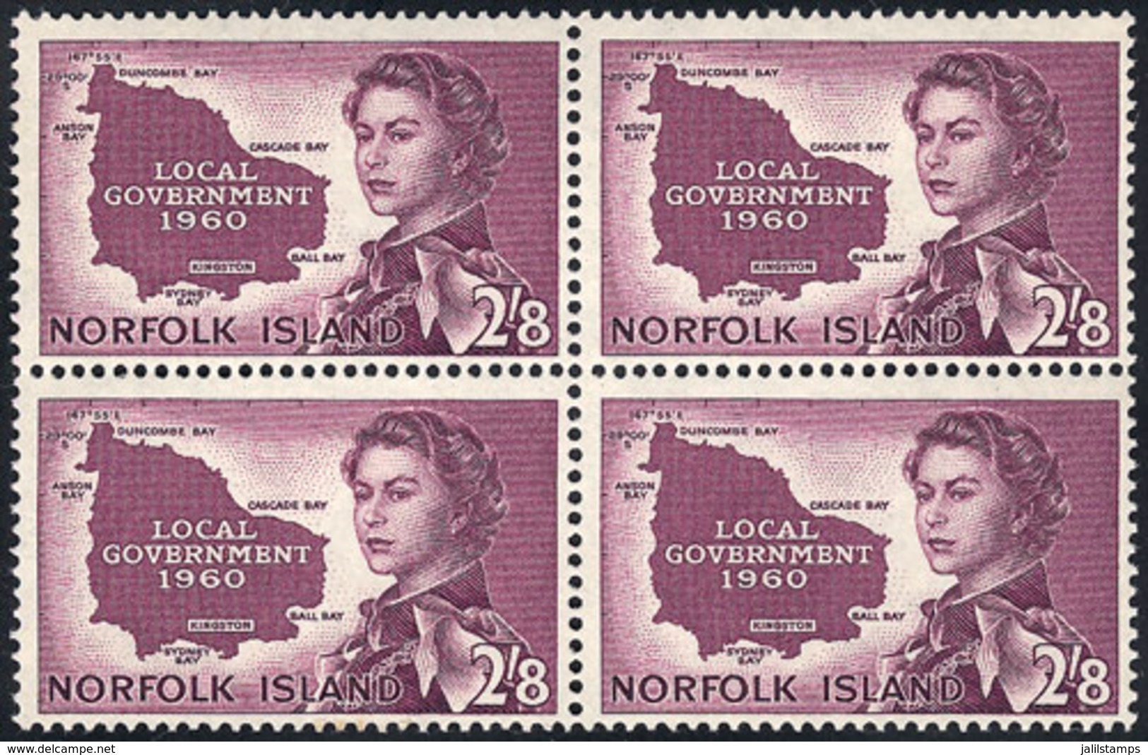 1608 NORFOLK: Sc.42, 1960 Map Of The Island, Unmounted Block Of 4, Excellent Quality, Catalog Value US$64. - Norfolkinsel