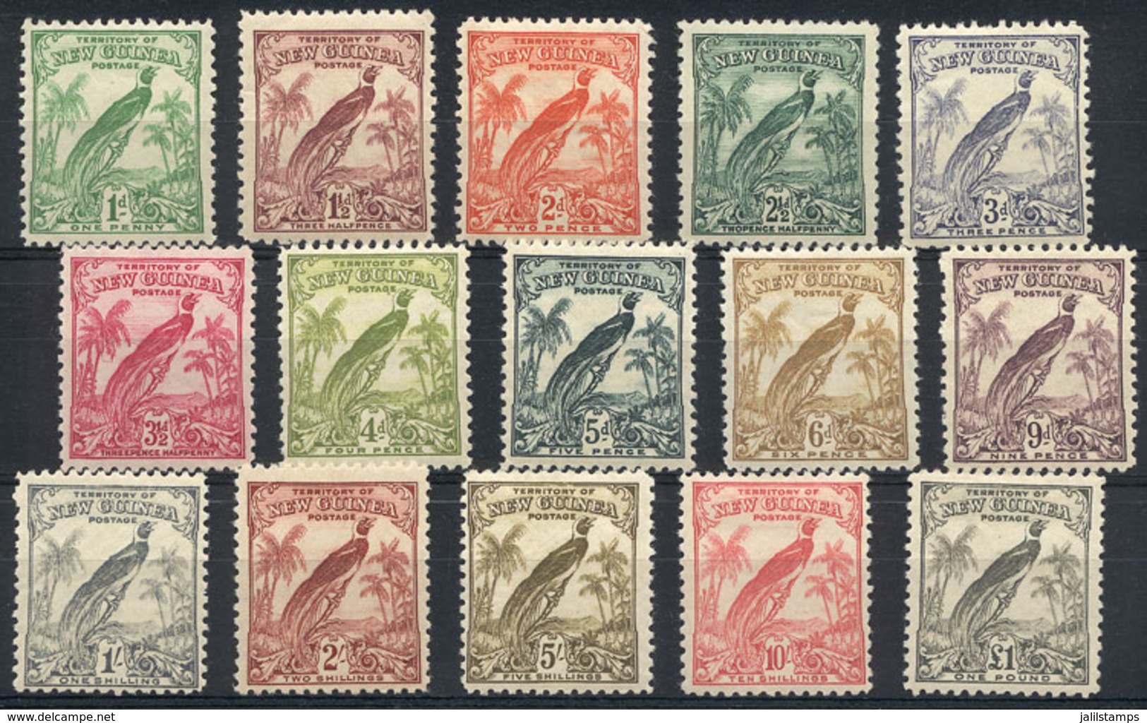 1614 NEW GUINEA: Sc.31/45, 1932/4 Birds, Complete Set Of 15 Values, Mint Lightly Hinged, VF Quality, Catalog Value US$29 - Papua New Guinea