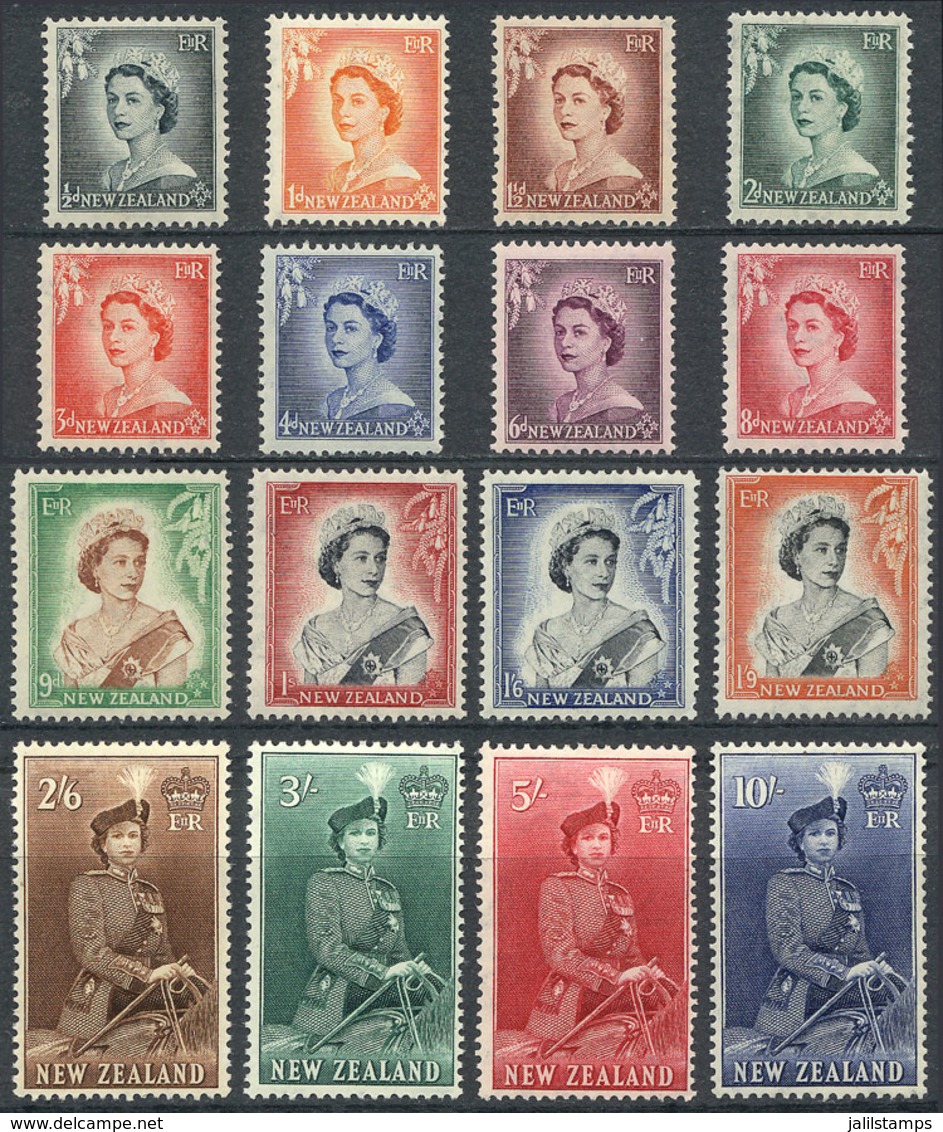 1619 NEW ZEALAND: Sc.288/301, 1953/7 Elizabeth, Complete Set Of 16 Values, Mint Lightly Hinged, VF Quality, Catalog Valu - Other & Unclassified