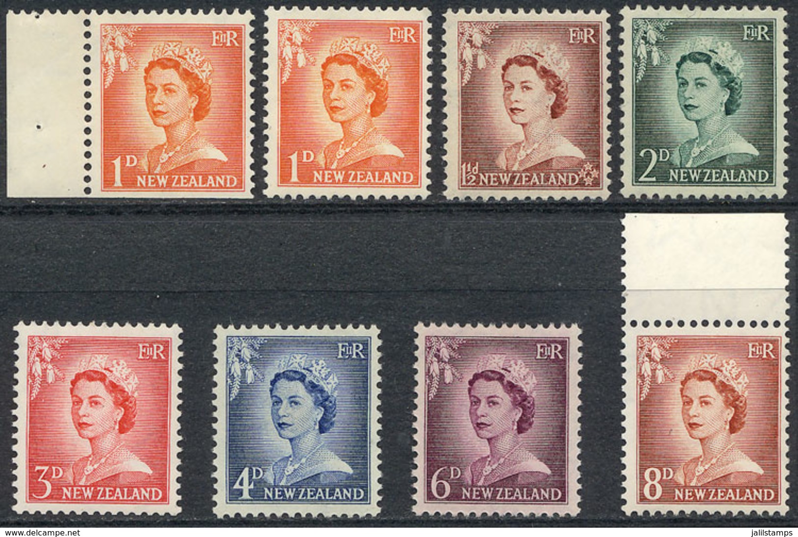 1620 NEW ZEALAND: Sc.306/12, 1955/9 Elizabeth II, Complete Set Of 7 Unmounted Values (the Low Value 2p. Hinged), Excelle - Sonstige & Ohne Zuordnung