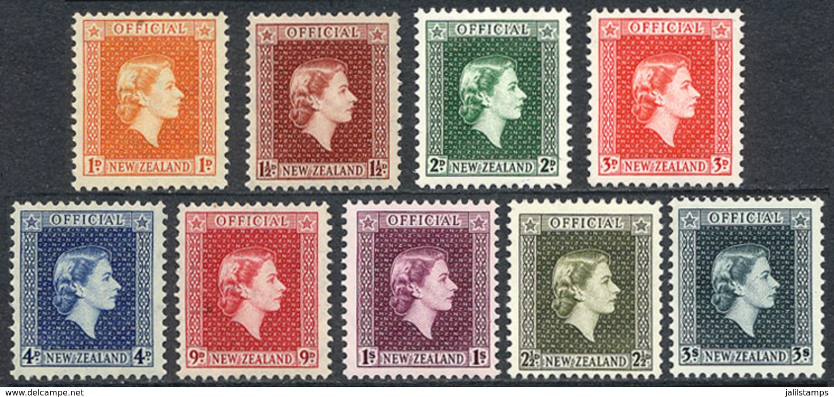 1625 NEW ZEALAND: Sc.O100/106 + O109/111, 1954 And 1963, Complete Set Of 9 Unmounted Values, Excellent Quality, Catalog  - Officials