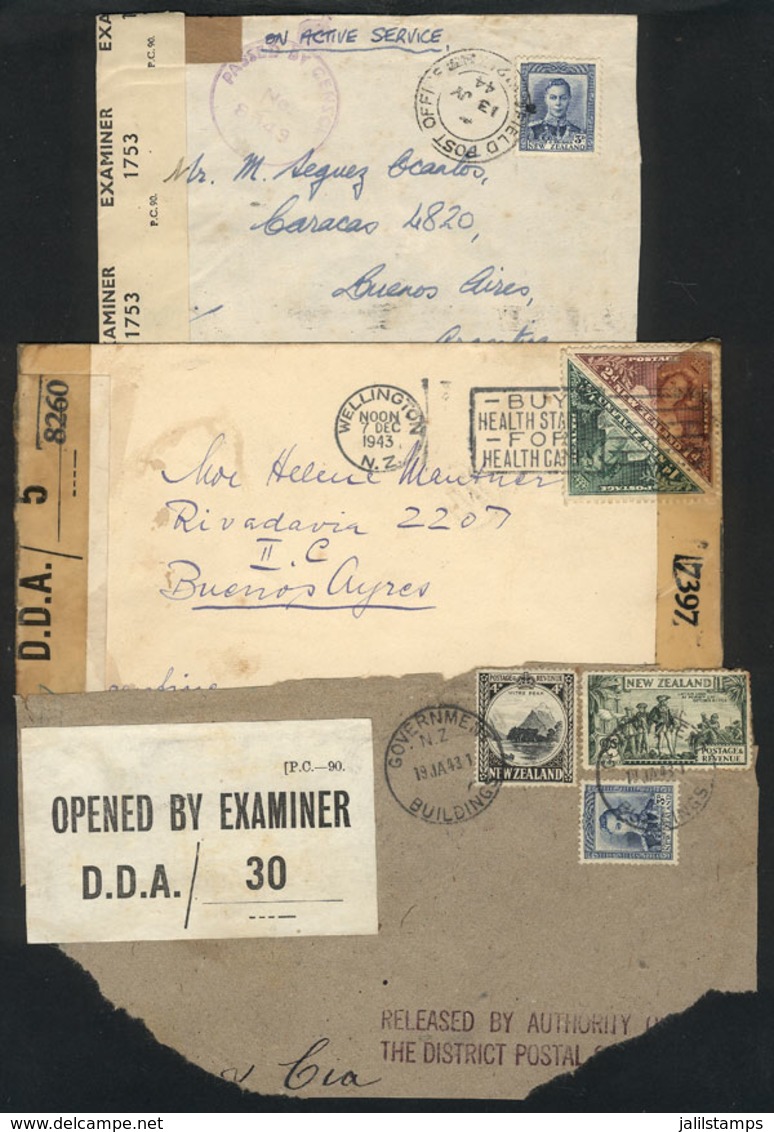 1626 NEW ZEALAND: 2 Covers + 1 Parcel Post Fragment Sent To Argentina In 1943/4, All CENSORED, Interesting! - Sonstige & Ohne Zuordnung