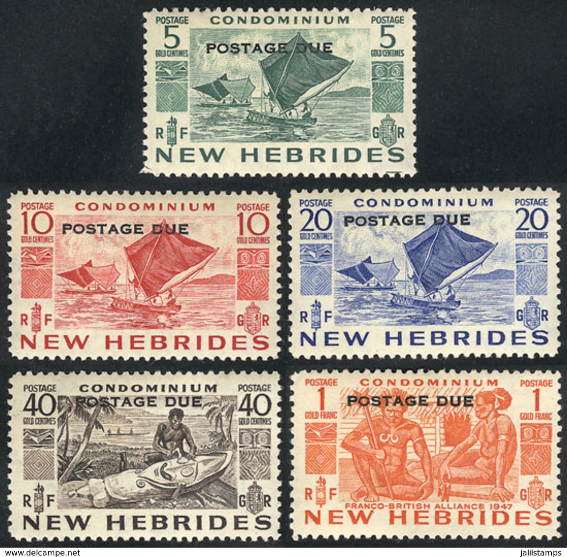 1630 BRITISH NEW HEBRIDES: Sc.J11/J15, 1953 Complete Set Of 5 Values With Perforation 12½, Unmounted, VF Quality, Catalo - Unused Stamps