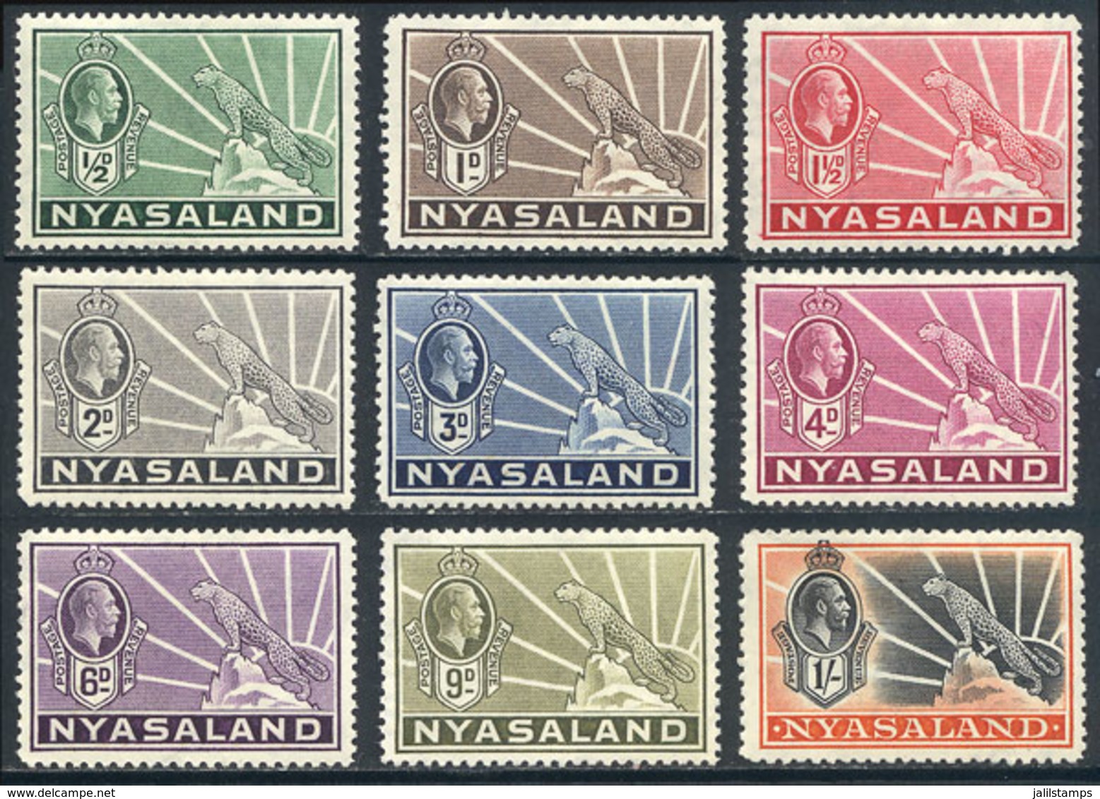 1631 NYASALAND: Sc.38/47, 1934/5 George V And Leopard, Compl. Set Of 9 Values, Mint Very Lightly Hinged (barely Visible  - Nyassaland (1907-1953)