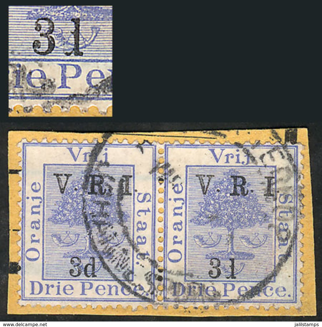 1634 ORANGE RIVER: Sc.48d, Pair On Fragment, One With Incomplete Overprint (I Instead Of D), VF Quality! - Namibia (1990- ...)