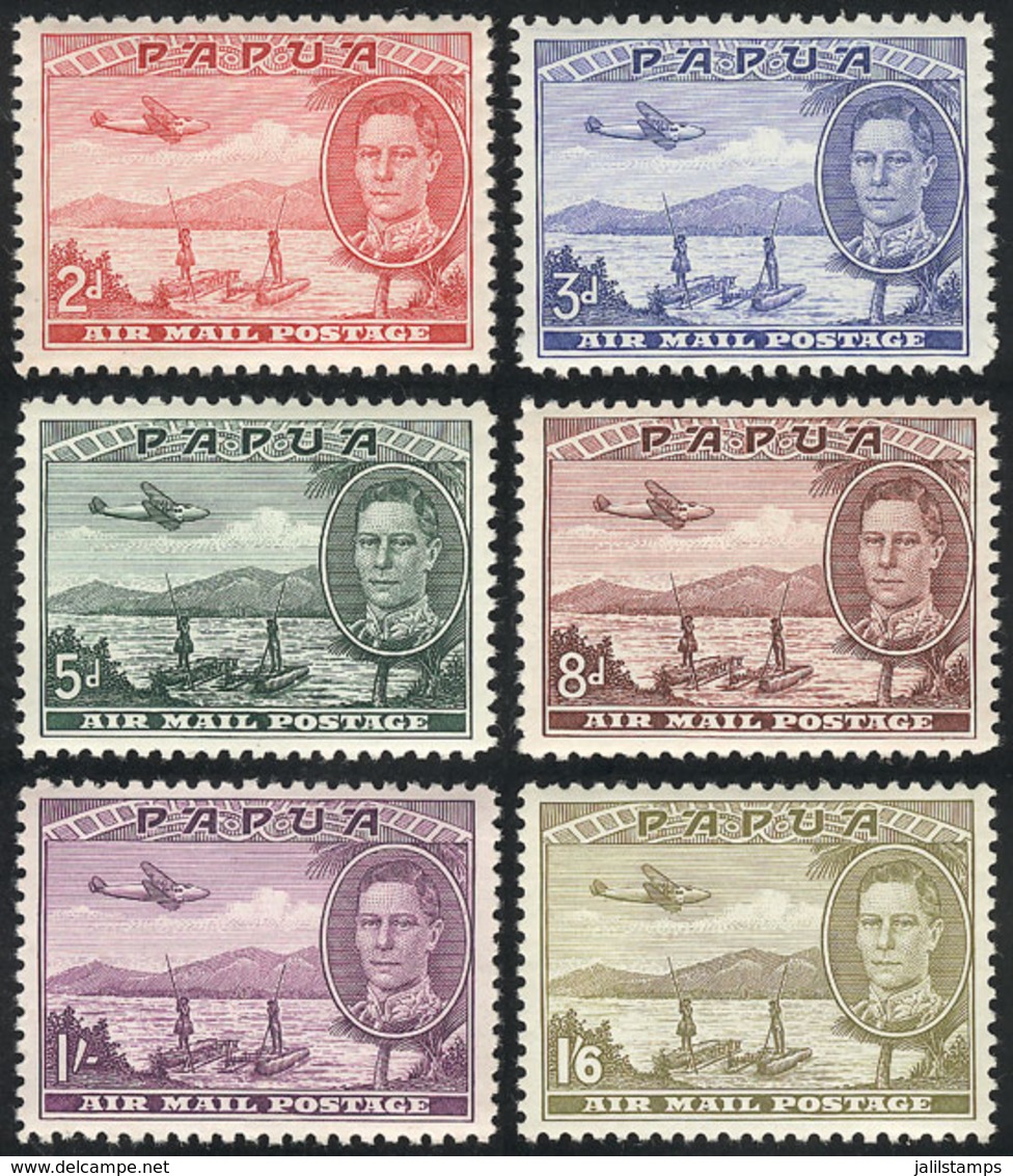 1639 PAPUA: Sc.C10/C15, 1939/41 Canoes And Airplane, Compl. Set Of 6 Unmounted Values, Excellent Quality, Catalog Value  - Papua Nuova Guinea