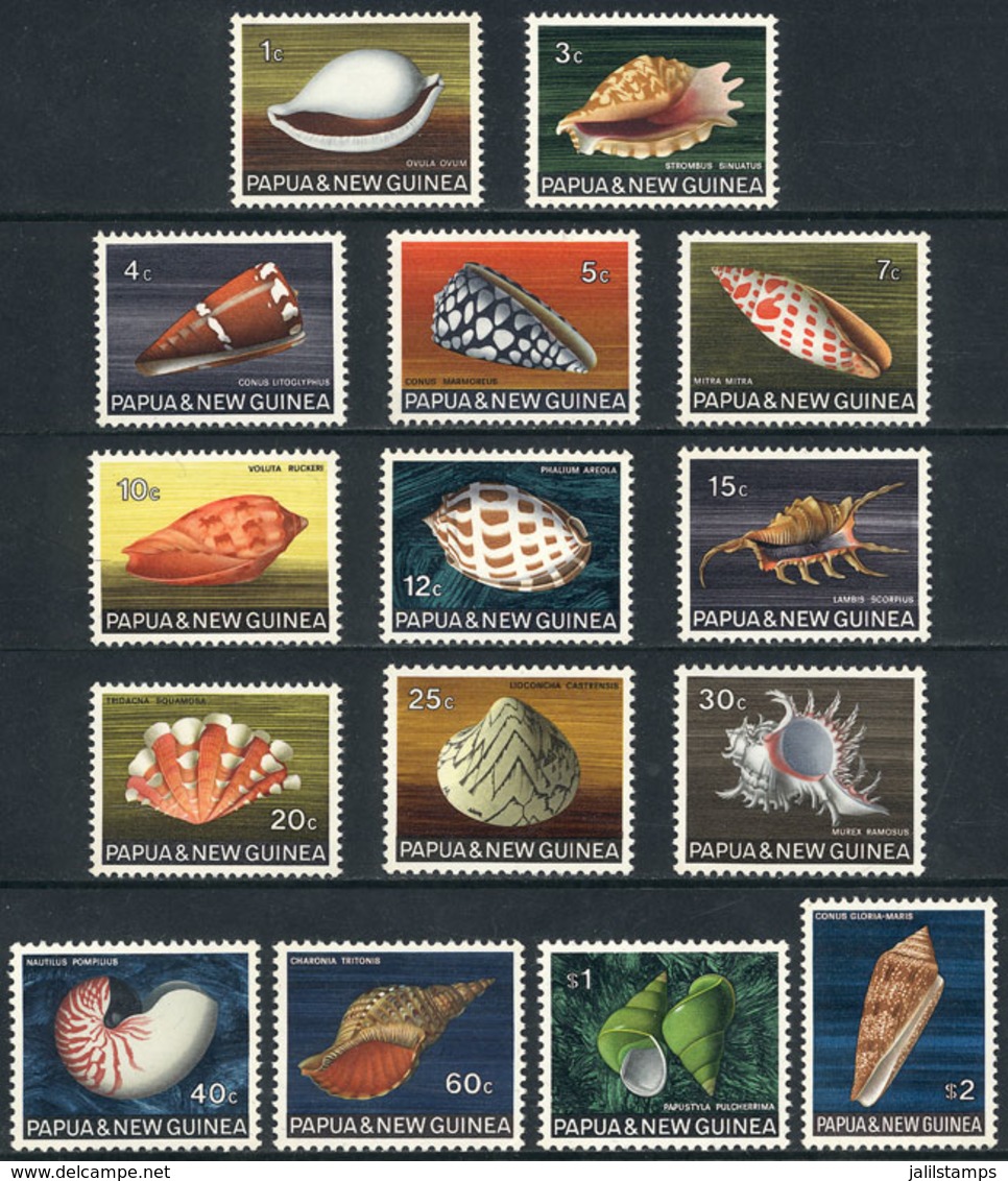 1644 PAPUA NEW GUINEA: Sc.265/279, 1968/9 Sea Shells, Compl. Set Of 15 Unmounted Values, VF Quality, Catalog Value US$28 - Papua New Guinea