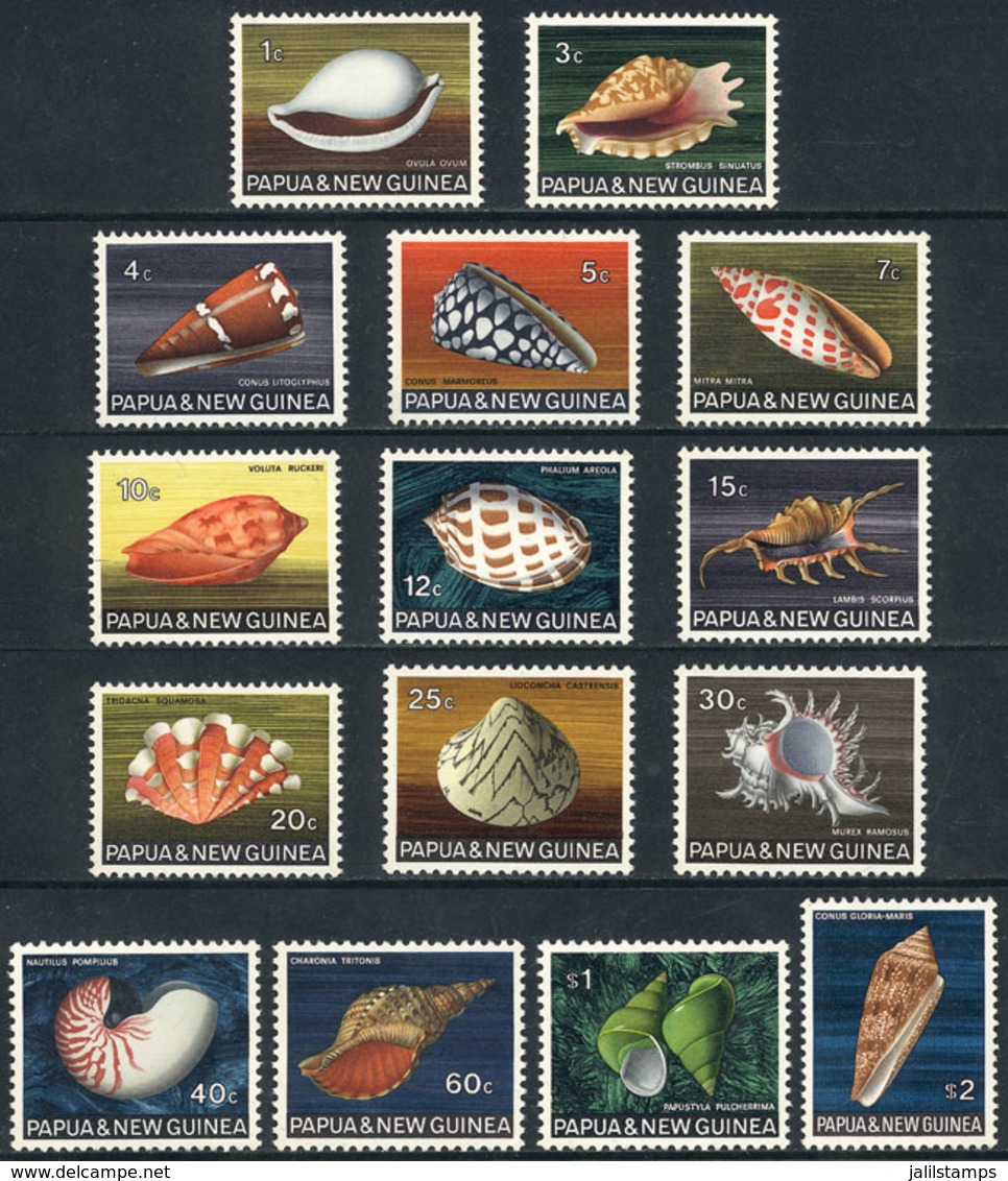 1644 PAPUA NEW GUINEA: Sc.265/279, 1968/9 Sea Shells, Compl. Set Of 15 Unmounted Values, VF Quality, Catalog Value US$28 - Papua Nuova Guinea