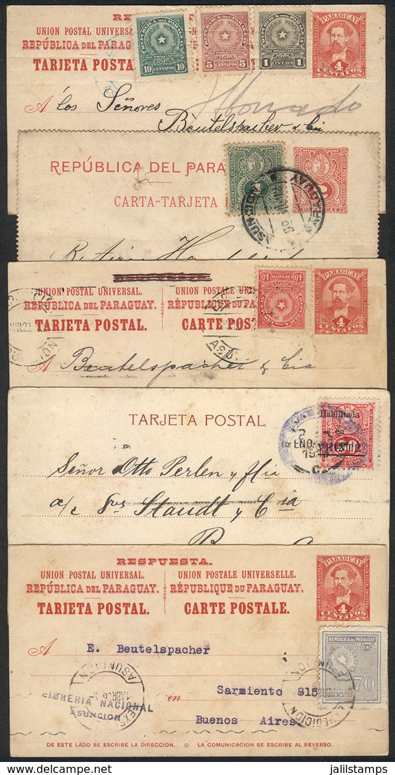 1649 PARAGUAY: 4 Postal Stationeries With Additional Franking + 1 PC Sent To Argentina Between 1892 And 1936, Very Nice  - Paraguay