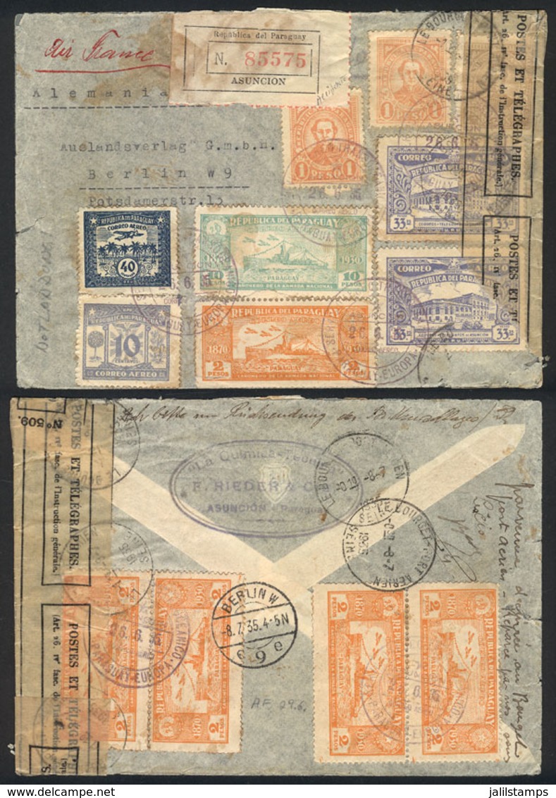 1653 PARAGUAY: CRASH COVER?: Registered Airmail Cover Sent From Asunción To Germany On 26/JUN/1935 With Nice Postage On  - Paraguay