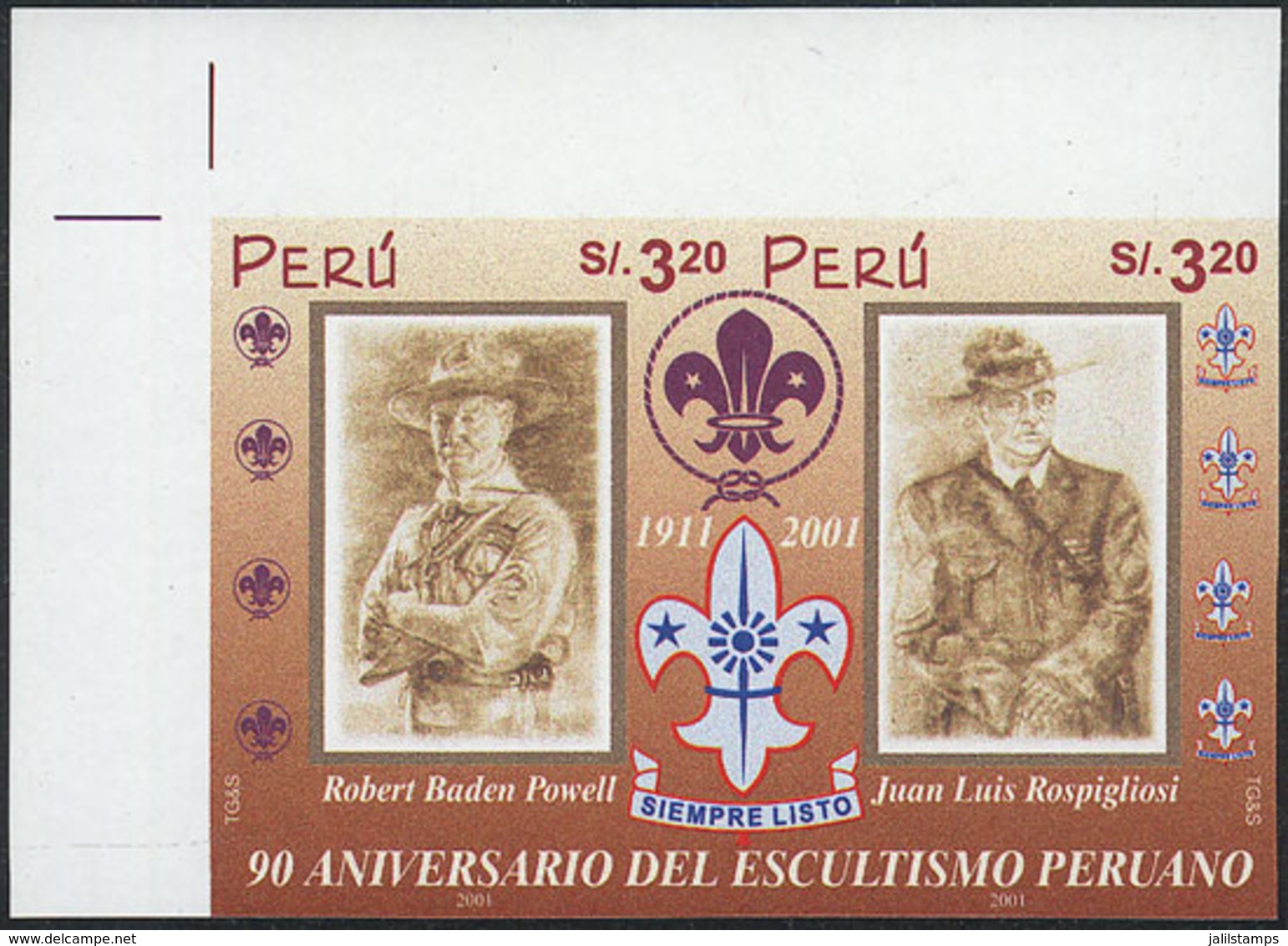 1658 PERU: Sc.1329, 2002 Scouts, The Set Of 2 IMPERFORATE Values, Excellent Quality, Rare! - Perù