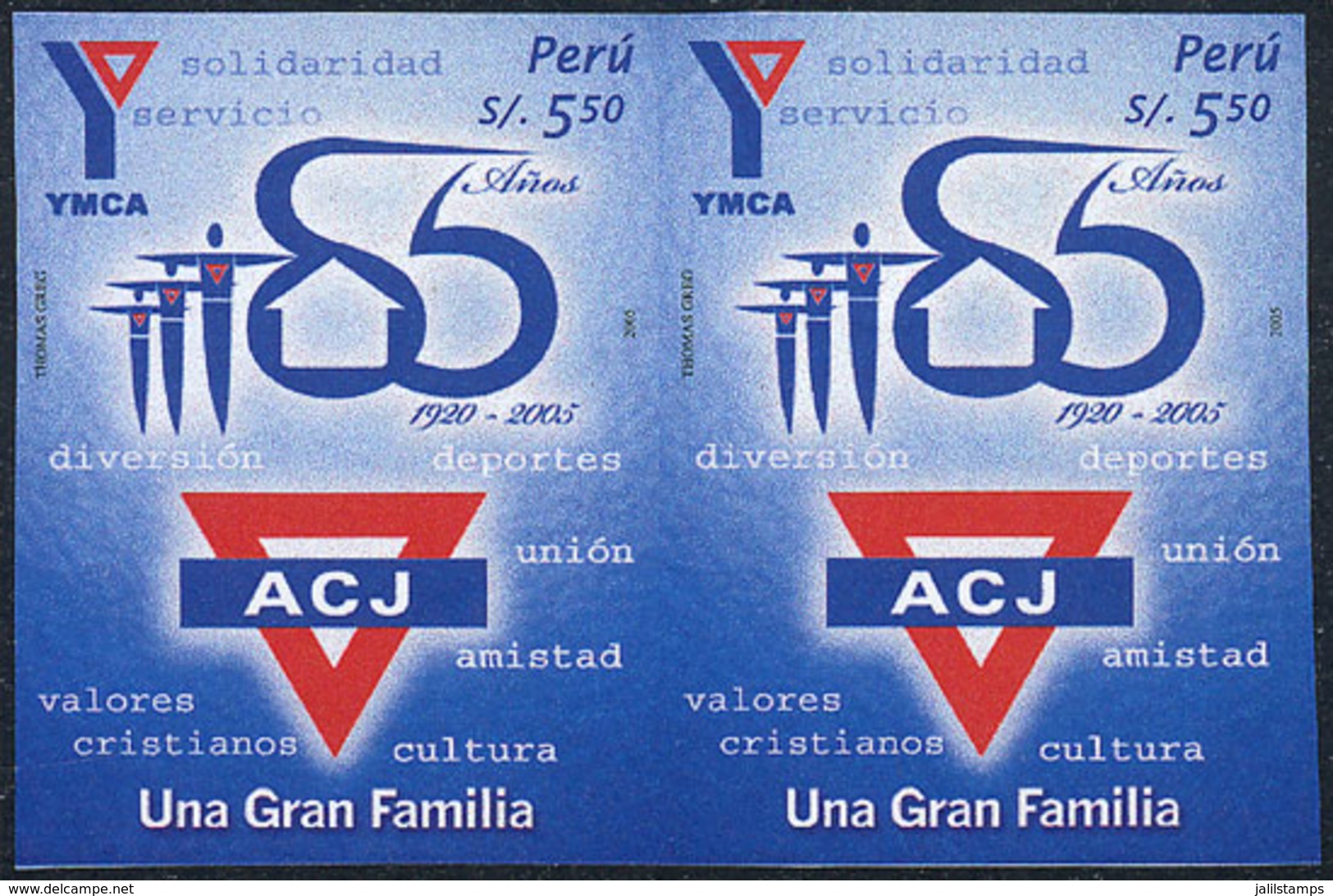 1665 PERU: Sc.1495, 2006 Christian Youth Association, IMPERFORATE PAIR, Excellent Quality, Rare! - Perù