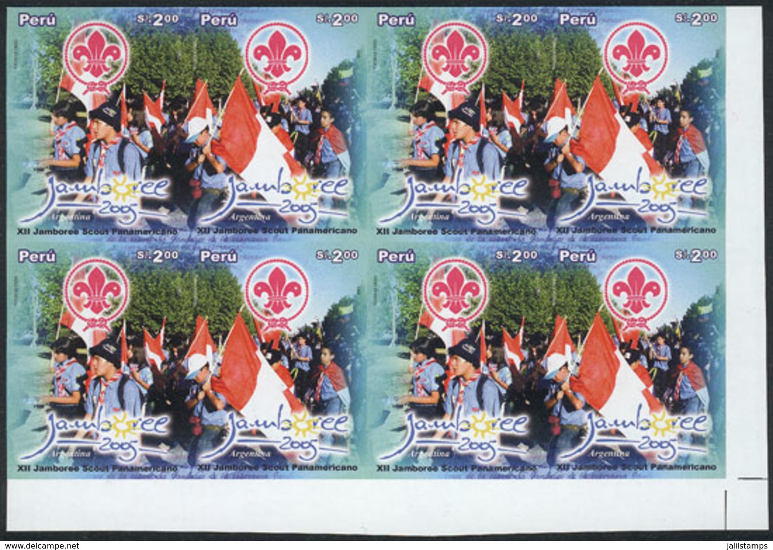 1668 PERU: Sc.1502, 2006 Scouts, 12th Jamboree Of Argentina, IMPERFORATE BLOCK OF 4 Consisting Of 4 Sets, Excellent Qual - Perù