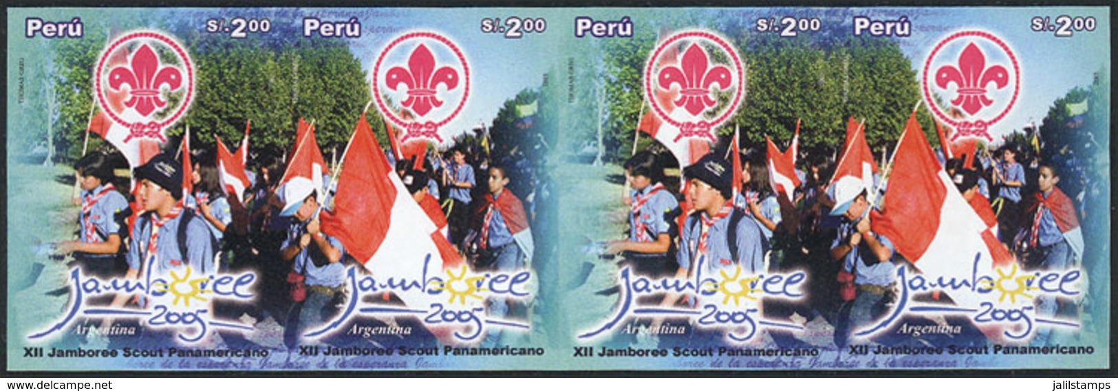 1669 PERU: Sc.1502, 2006 Scouts, 12th Jamboree Of Argentina, IMPERFORATE STRIP Consisting Of 2 Sets, Excellent Quality,  - Perù