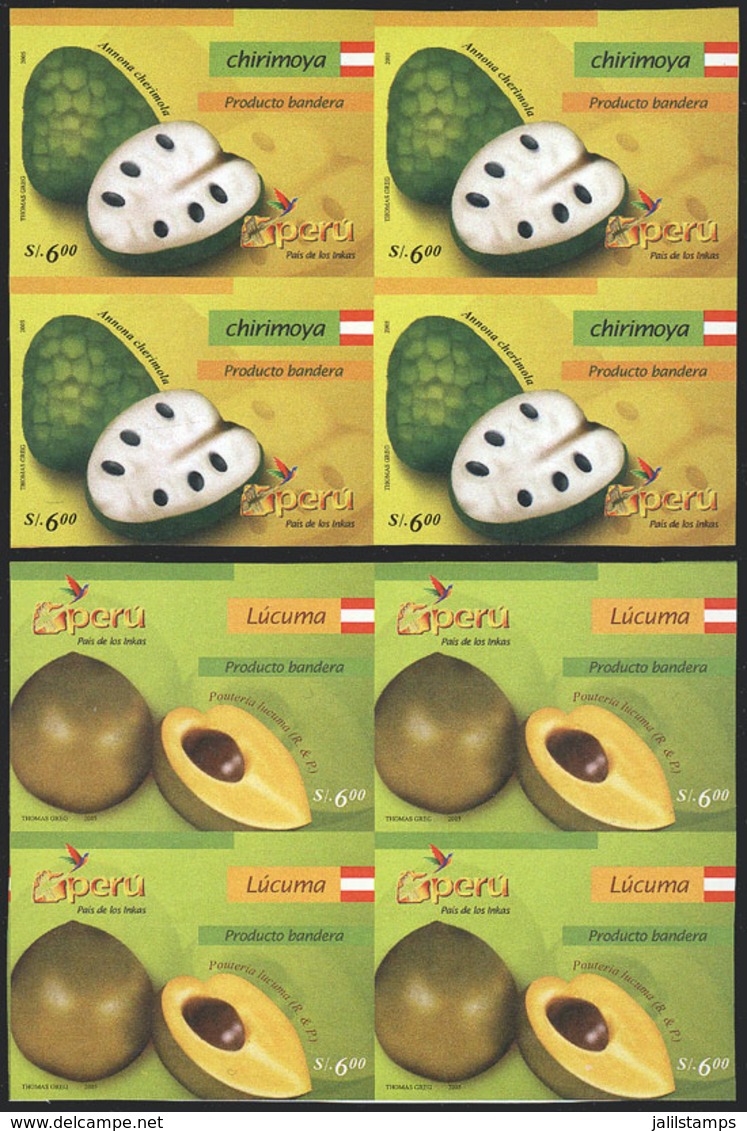 1670 PERU: Sc.1507/8, 2006 Fruit, Set Of 2 Values In IMPERFORATE BLOCKS OF 4, Very Fine Quality, Rare! - Perù