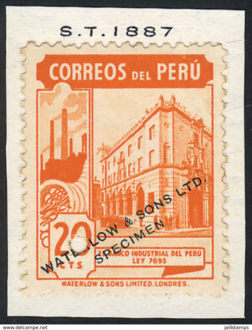 1681 PERU: Sc.379, 1938 20c. Banco Industrial, SPECIMEN Of Waterlow & Sons Ltd. In A Color Different From The Adopted On - Perù