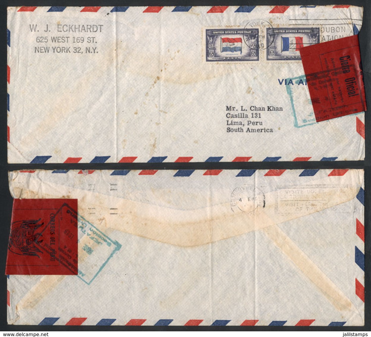 1687 PERU: Airmail Cover Sent From USA To Lima In 1949, At Right It Bears An Official Seal, Very Nice! - Peru