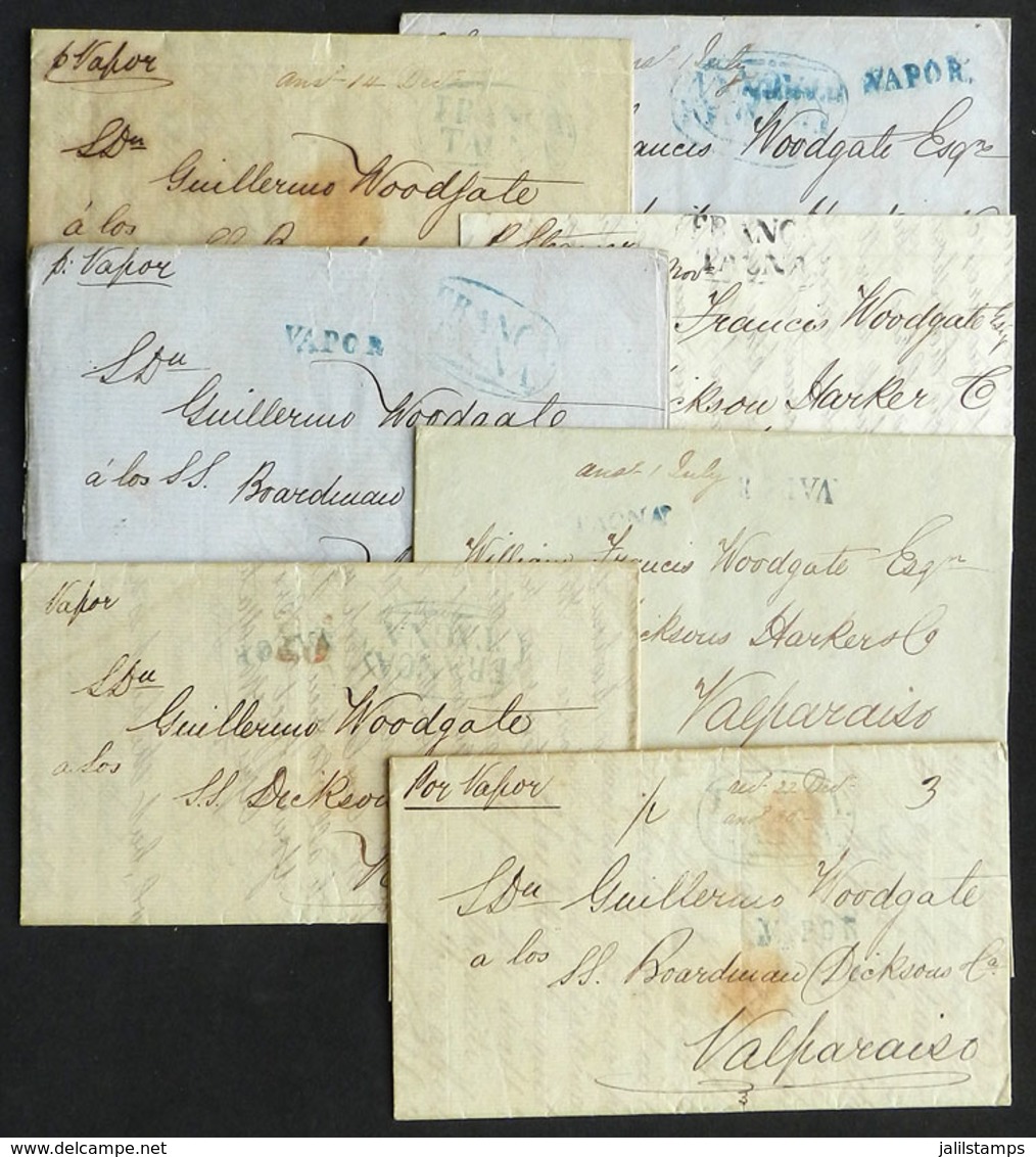 1694 PERU: 7 Entire Letters Sent From Tacna To Valparaiso Between 1855 And 1857, All With Interesting Pre-philatelic Mar - Perù