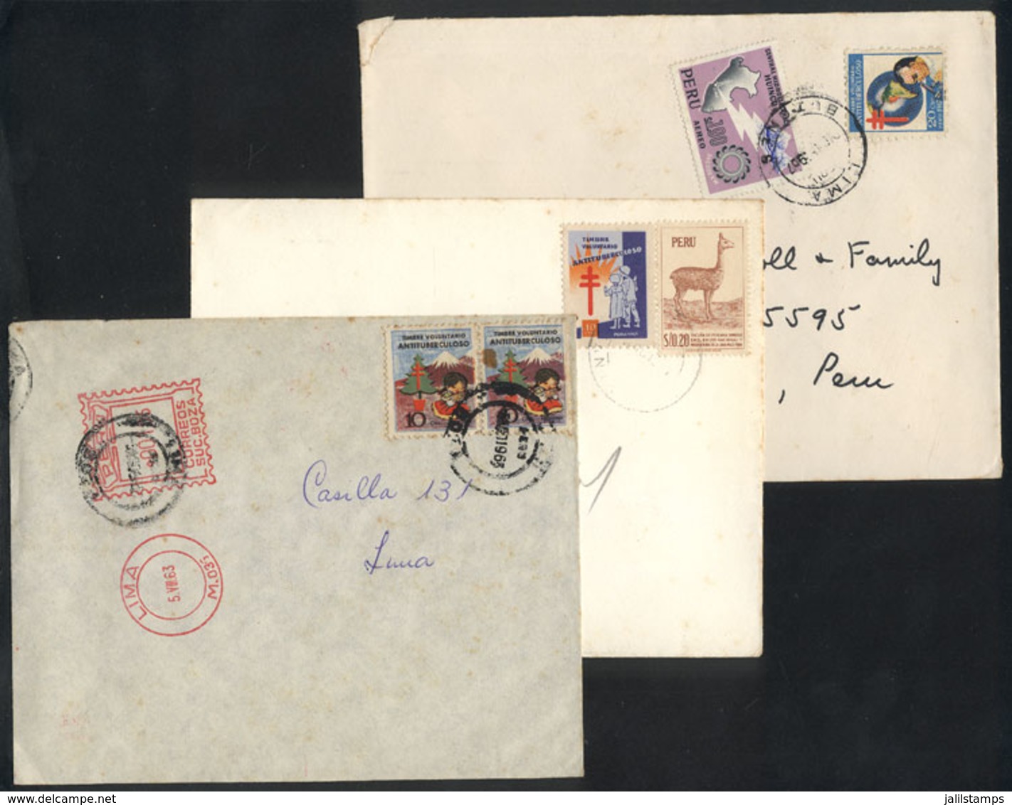 1698 PERU: 3 Covers Used In 1960s, With Anti-tuberculosis Cinderellas Along The Postage, Very Nice! - Perù