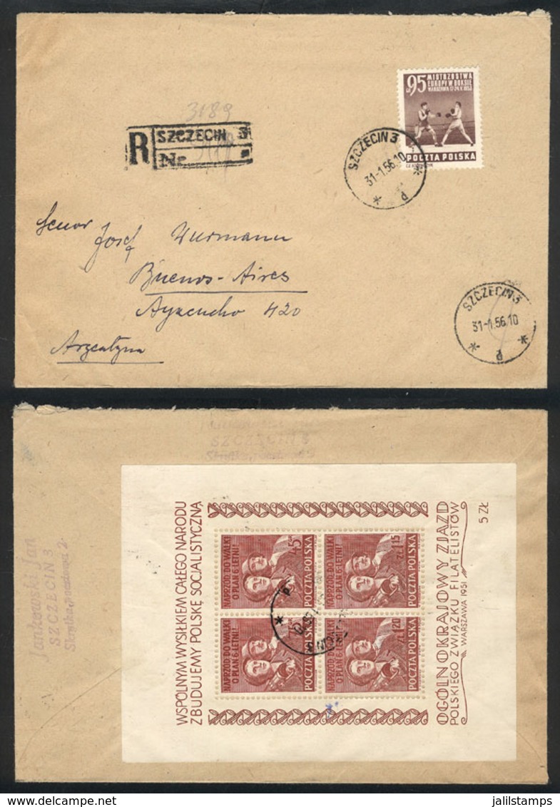 1716 POLAND: Sc.539, 1951 Philatelic Congress, Franking A Cover Sent To Argentina On 31/JA/1956, VF Quality! - Other & Unclassified